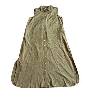 Laude the Label 100% Silk Noil Green Button-Down Dress Sleeveless Size Large NWT
